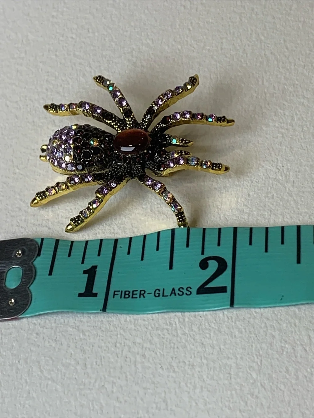 Rhinestone Spider Brooch Purple Amethyst Gold Tone